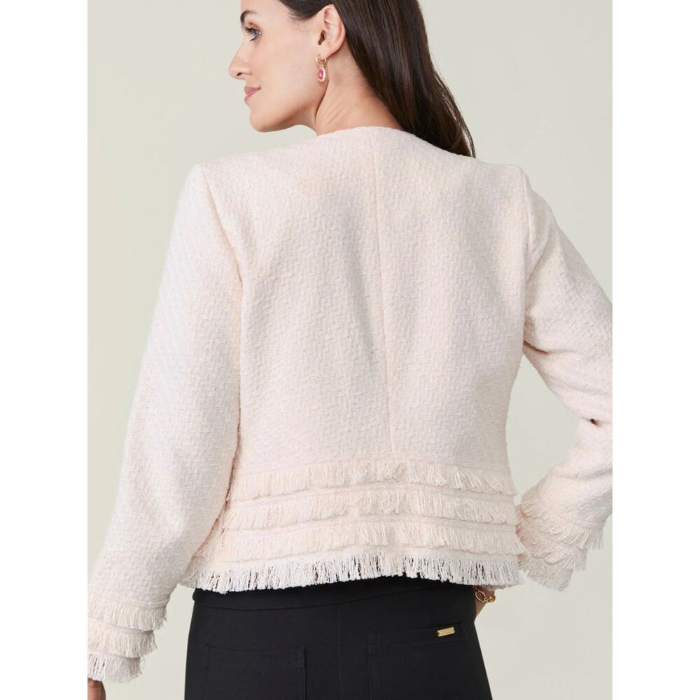 Spartina 449 Harper Tweed Fringe Champagne Jacket NWT Medium Resort Quiet Luxury - Picture 2 of 14